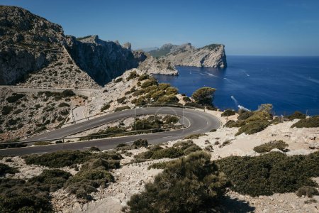 Retro toned picture of a scenic winding mountain road, Mallorca