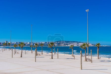 Photo for View of Tangier waterfront, a renovated promenade by the Start of Gibraltar in Tangier, Morocco - Royalty Free Image
