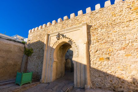Photo for Bab Al Assa, historical landmark, gate that connects the Kasbah with the Medina of Tangier, Morocco - Royalty Free Image