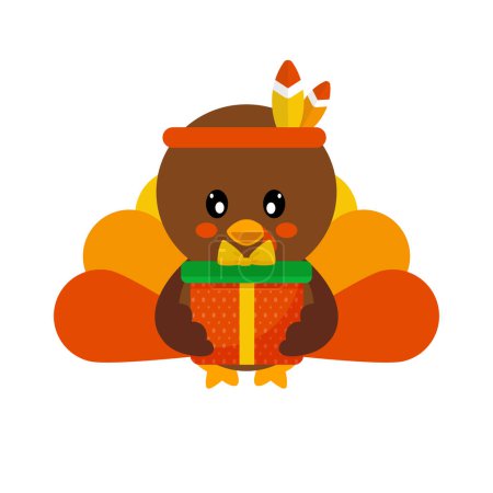 Illustration for Cartoon turkey vector image with gift - Royalty Free Image