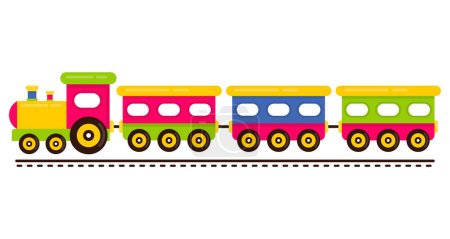 Ilustración de Caricatura lindo tren y vagones de ferrocarril sobre raíles - Imagen libre de derechos