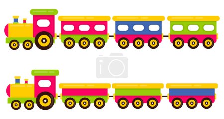 Illustration for Cartoon cute train and railway wagons set - Royalty Free Image