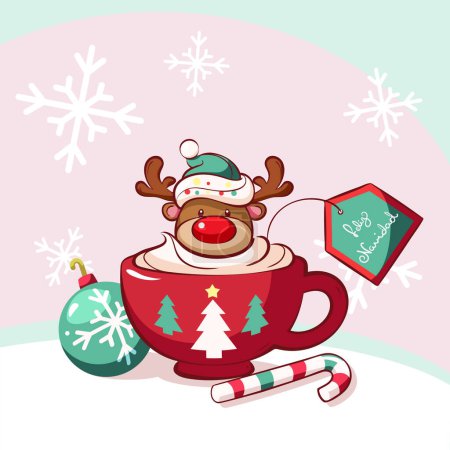 Illustration for Cute reindeer in a cup of coffee - Royalty Free Image
