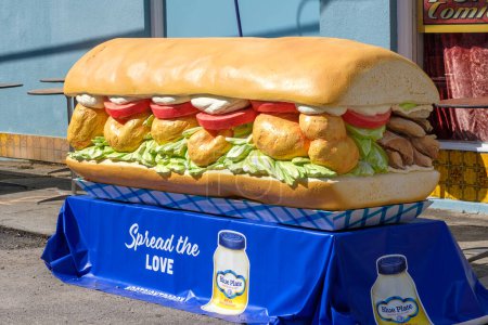 Photo for NEW ORLEANS, LA, USA - NOVEMBER 6, 2022: Giant poboy display sponsored by Blue Plate Mayonnaise at the free Oak Street Po-boy Festival - Royalty Free Image