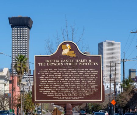 Photo for NEW ORLEANS, LA, USA - FEBRUARY 5, 2023: Marker celebrating civil rights pioneer Oretha Castle Haley and the Dryades Street Boycotts during the Jim Crow era - Royalty Free Image