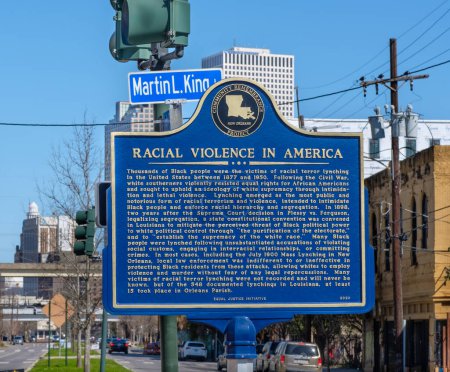 Photo for NEW ORLEANS, LA, USA - FEBRUARY 5, 2023: Racial violence in America historic marker on Oretha Castle Haley Boulevard in Central City neighborhood - Royalty Free Image