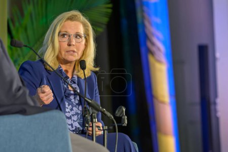 Photo for NEW ORLEANS, LA, USA - MARCH 15, 2024: Former U.S. Congresswoman Liz Cheney at the New Orleans Book Festival at Tulane University - Royalty Free Image