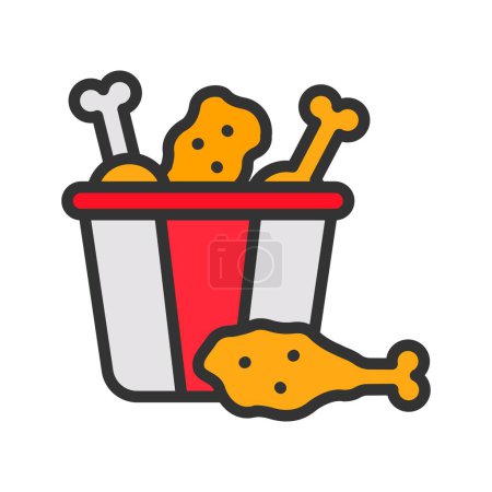 Illustration for Chicken Piece Bucket Icon image. Suitable for mobile application. - Royalty Free Image