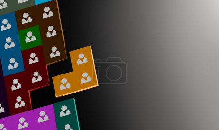 Foto de Puzzle blocks, jigsaw, with people icons. HR and HRM concept, Human resources and management. 3D illustration with copy space - Imagen libre de derechos