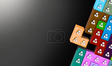 Foto de Colorful puzzle blocks, jigsaw, with people icons. HR and HRM concept, Human resources and management. 3D illustration with copy space - Imagen libre de derechos