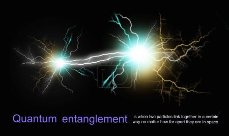 Photo for Quantum entanglement or correlation concept. Quantum mechanics illustration. The two particles are fully related to each other regardless of their distance. - Royalty Free Image
