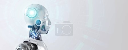 Foto de Automatización de procesos robóticos habilitada por IA, seguridad en la nube, comunicación Chatbot, IoT, VPN y programación de ciberseguridad en un fondo 3D futurista - Imagen libre de derechos