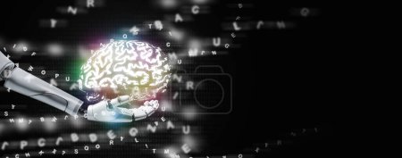Decodificando el Cerebro: Usando IA y Neurociencia para Convertir Señales Cerebrales en Diálogo a través de la Tecnología de Decodificación Neural. Una mano robot haciendo el proceso de decodificación