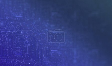 Photo for Dynamic Blue Electronic Circuit Patterns: Scattered Tiny Floating Dots Creating Focal Points. Technology Background with Small Particle Elements - Royalty Free Image