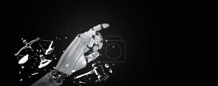 Photo for Artificial intelligence violates AI ethics and regulations. Robotic hand breaks out of control of the ethic and regulation symbols, a gavel and a justice scale. - Royalty Free Image