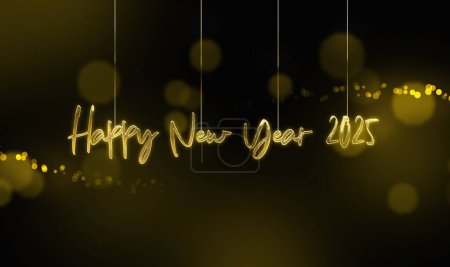 Photo for Happy New Year 2025. Hanging golden text with sparkling bokeh in the background for celebrating and welcoming the coming year of  new journey and success. - Royalty Free Image