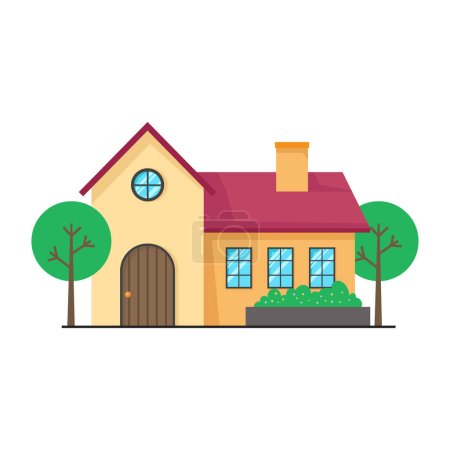 Téléchargez les illustrations : Cottage moderne Maison Hypothèque immobilier logement appartement façade design architecture vue de face - en licence libre de droit