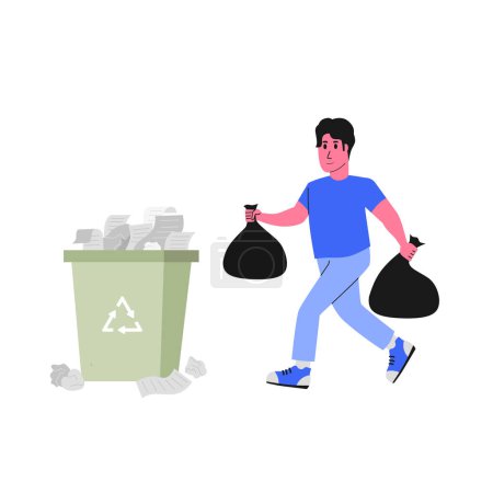 Ilustración de Hombre tirar basura a la papelera concepto para la eliminación de archivos o datos claros estado vacío ilustración - Imagen libre de derechos