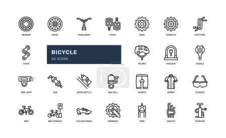 Illustration for Bicycle bike cyclist vehicle transportation detailed outline line icon set - Royalty Free Image
