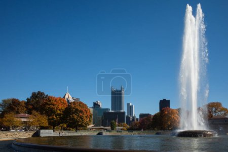 Photo for View over downtown Pittsburgh with the fountain at Point State Park. - Royalty Free Image