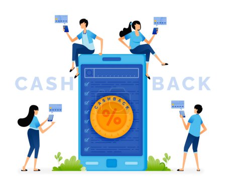 Téléchargez les illustrations : Vector illustration of discount program points and cashback earned from transactions, purchases and missions. Can be used for landing pages, web, websites, mobile apps, posters, ads, flyers, banners - en licence libre de droit