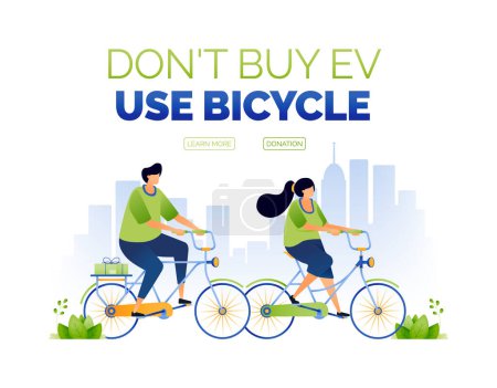 Téléchargez les illustrations : Illustration from the campaign don't buy EV but use bicycle. support environmentally friendly zero emission urban city by cycling. cyclists save the planet. can use for ad, poster, campaign, apps - en licence libre de droit