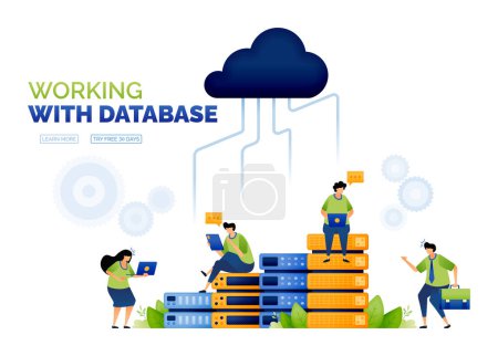 Téléchargez les illustrations : Illustration of database and cloud. increased server access. database charts and cloud computing communications. access upload and download on cloud. can use for ad, poster, campaign, website, apps - en licence libre de droit