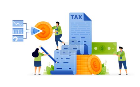 Vector illustration of fill out the tax form. Savings and tax form preparation. Tax season solution. Get organized with tax form preparation. Can use for ad, poster, campaign, website, apps