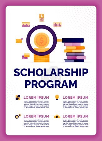 Illustration for Vector illustration of scholarship program can help achieve your goals, support passion and purpose and investing in next generation. Can use for ads, poster, campaign, website, apps, social media - Royalty Free Image