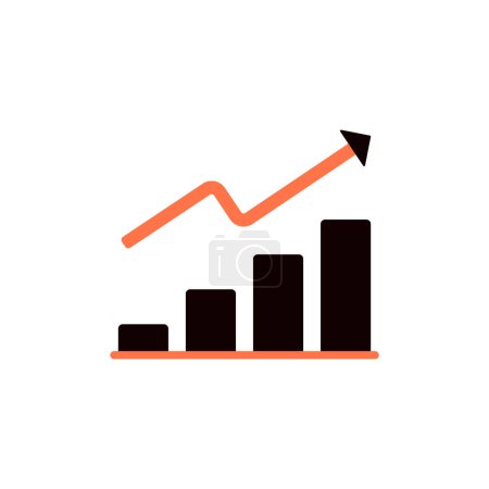 Vektor-Icon-Konzept des Aufwärtspfeils mit Balkendiagramm für Ziele und Leistungen. Kann für Unternehmen, Unternehmen, Unternehmen, Banken, Wirtschaft, Bildung, Statistik verwendet werden. Kann für Web, Website, Poster, Handy sein