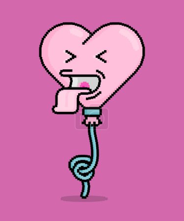 Illustration for Emoji in pixel art illustration of a heart shaped balloon mockingly sticking out its tongue. Can be used for stickers, toy, valentine, dating, invitation, T shirt, clothing - Royalty Free Image