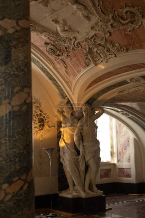 Photo for Bruhl, North Rhine-Westphalia, Germany 10.3.2022 : The Augustusburg Palace, interior with marble sculptures - Royalty Free Image
