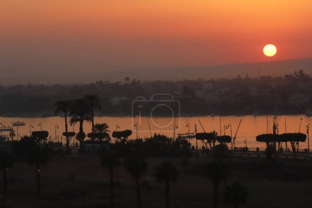 Unique sunset at Luxor Aswan Egypt. Beautiful sunset over the Nile river