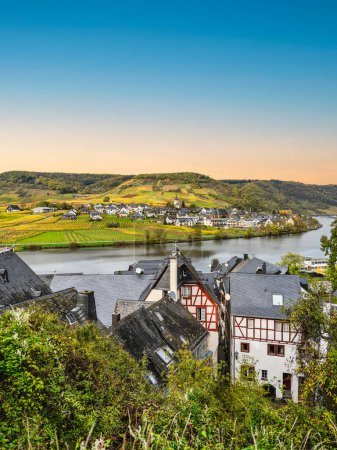 Photo for Ellenz-Poltersdorf village Vineyards view from Beilstein on Moselle river, Germany - Royalty Free Image