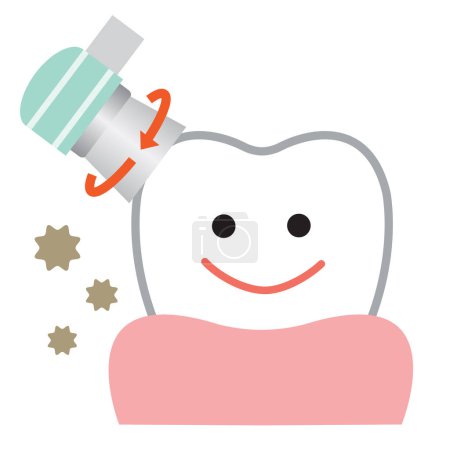 Zahnbiofilmentfernung niedliche Charakterillustration. Bakterien und Plaque-Attachment am Zahn. Zahngesundheit und Mundpflege