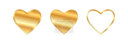Foto de Corazón dorado en tres variaciones diferentes sobre un fondo blanco. - Imagen libre de derechos