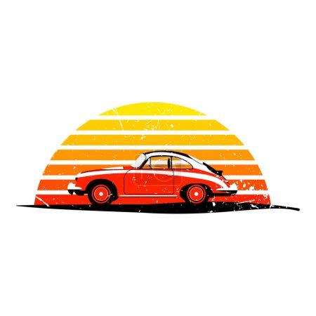 Illustration for Retro car on the background of bright sun. - Royalty Free Image