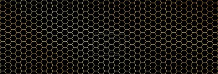 Illustration for Honeycomb seamless golden geometric pattern on black background. - Royalty Free Image