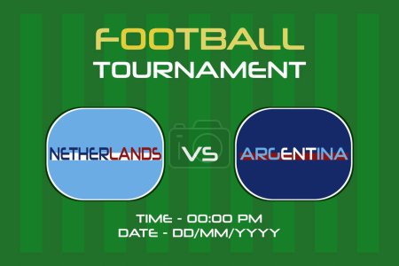 Illustration for Netherlands vs Argentina football match in Quarterfinals, international soccer competition. Versus icon. Stadium green field background. - Royalty Free Image