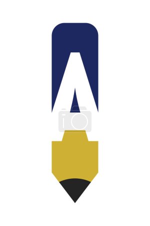 Photo for Letter A with pencil logo icon design template elements. Vector graphic illustration. Text A negative space logo on pen symbol vector illustration. - Royalty Free Image