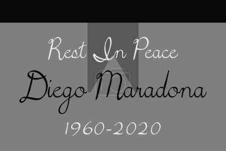 Illustration for Argentina - December 31, 2022: Rest in Peace Diego Maradona typography on gray background. Great footballer dies tribute wallpaper Editorial. Maradona was born in 1960 and died in 2020 - Royalty Free Image