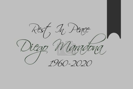 Illustration for Argentina - December 31, 2022: Rest in Peace Diego Maradona typography on gray background. Great footballer dies tribute wallpaper Editorial. Maradona was born in 1960 and died in 2020 - Royalty Free Image