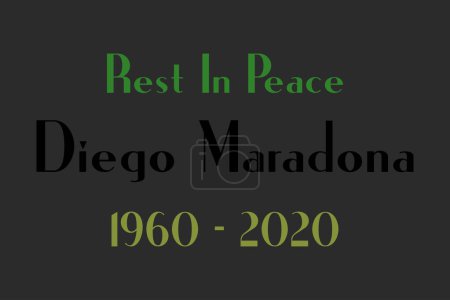 Illustration for Argentina - December 31, 2022: Rest in Peace Diego Maradona typography dark background vector design. Great footballer dies tribute wallpaper Editorial. Maradona was born in 1960 and died in 2020 - Royalty Free Image