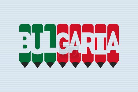 Illustration for Bulgaria text with Pencil symbol creative ideas design. Bulgaria flag color concept vector illustration. Bulgaria typography negative space word vector illustration. Bulgaria country name. - Royalty Free Image