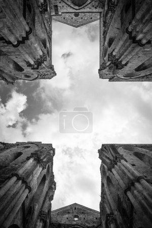 Photo for San Galgano cathedral, Montesiepi, Italy - black and white picture - Royalty Free Image