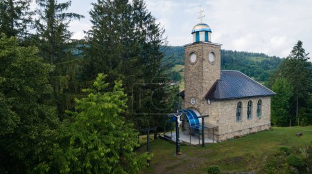 Photo for Aerial view of the Church of the Virgin Mary of Seven Grievances in top of hill at Oscadnica, Slovakia - Royalty Free Image