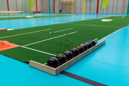 Photo for Indoor bowls carpets. Also known as lawn bowls or lawn bowling - Royalty Free Image