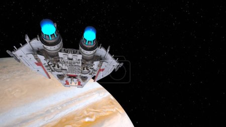 Téléchargez les photos : 3D rendering of a spaceship and the planet - en image libre de droit
