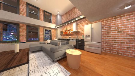 3D-Darstellung des Wohnzimmers mit Nachtsicht