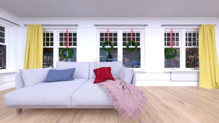 Photo for 3D rendering of the living room with Christmas tree - Royalty Free Image